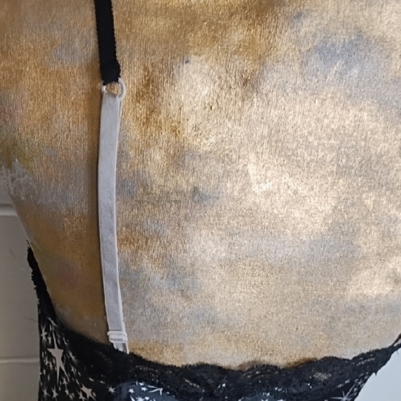 Victoria's Secret Black with Silver Stars Chemise with Lace Trim - Picture 3 of 9